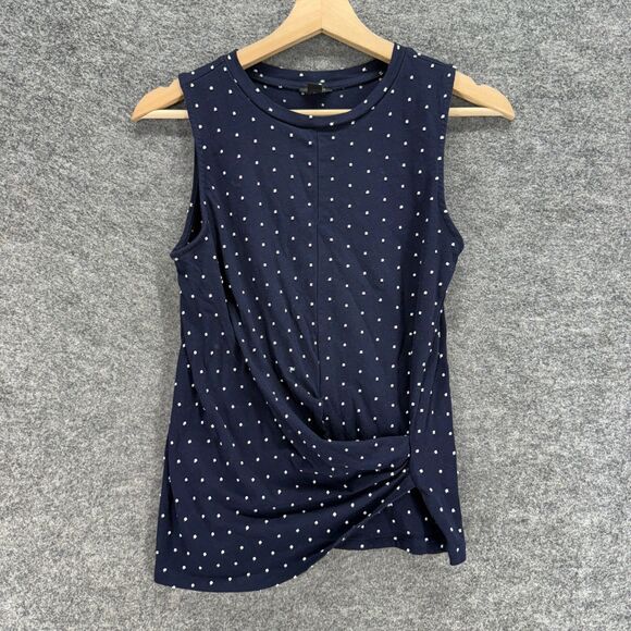Ann Taylor Top Women S Small Blue Polka Dot Sleeveless Wide Strap Cotton Casual - Picture 1 of 7